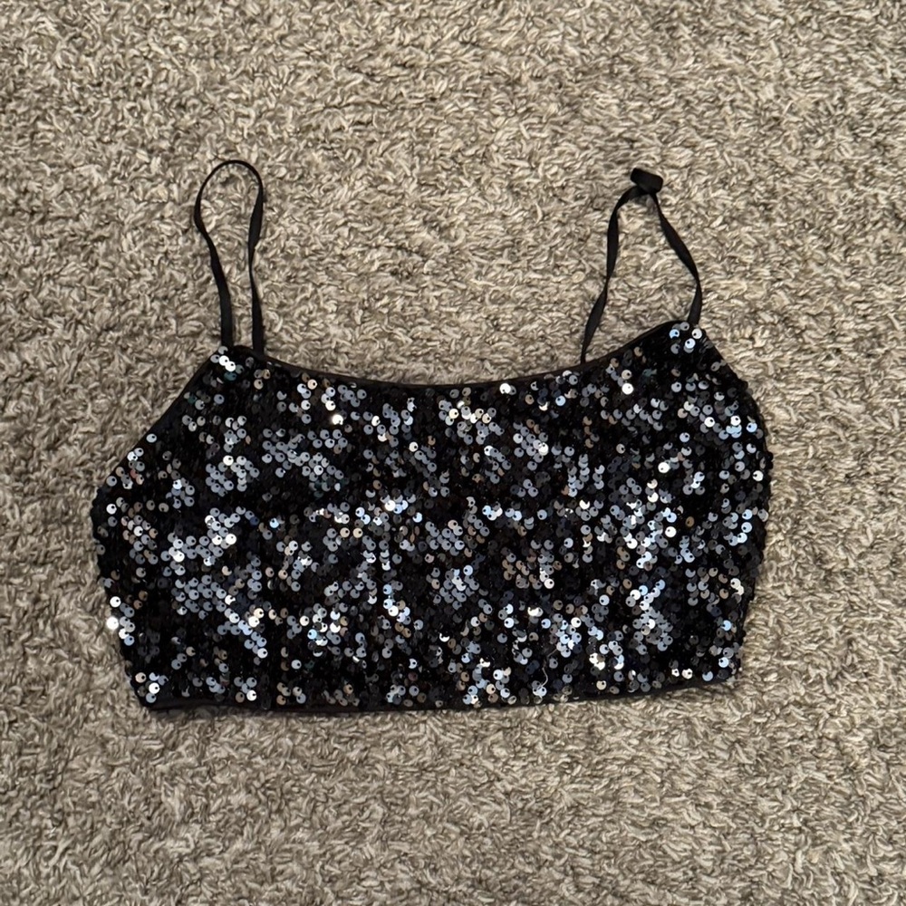 Garage Black Sequin Cami Crop Top